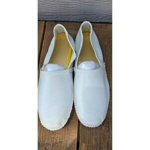White Pebbled Leather Slip On Loafers Driving Shoes B933 Size 44